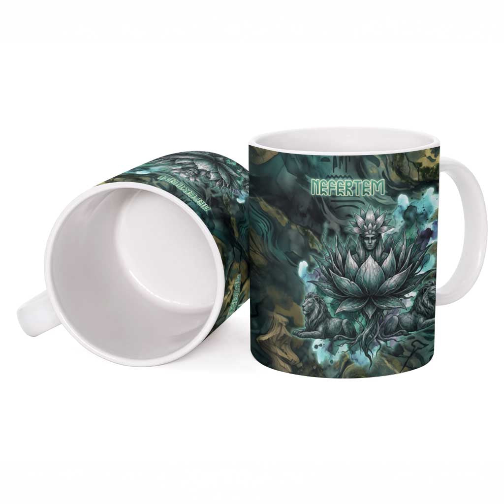 Nefertem Ceramic Mug Primordial Bloom Lotus Mystical Lion Cosmic Egyptian