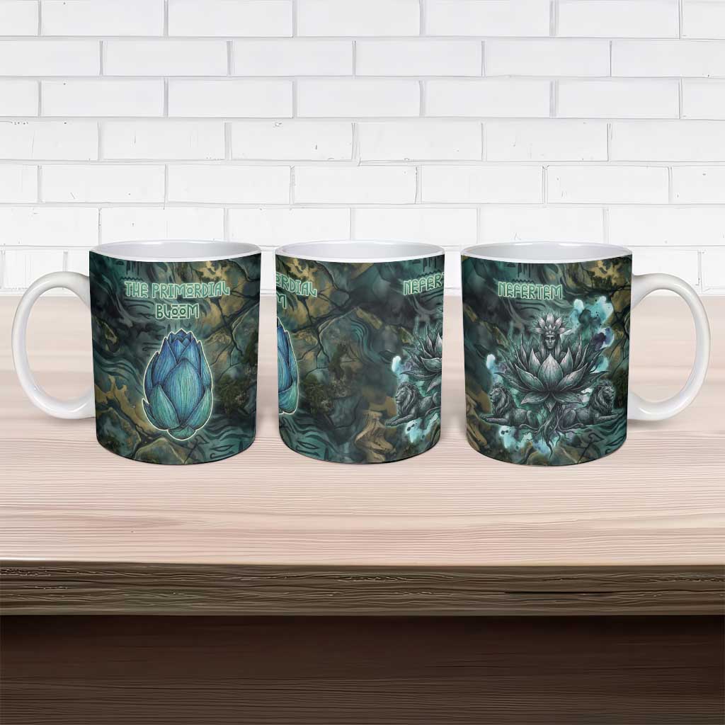 Nefertem Ceramic Mug Primordial Bloom Lotus Mystical Lion Cosmic Egyptian