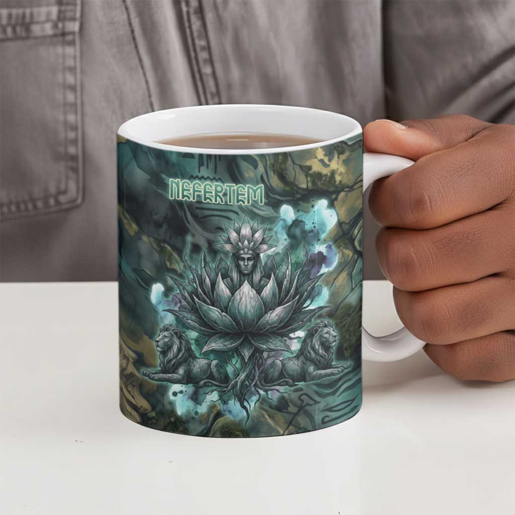 Nefertem Ceramic Mug Primordial Bloom Lotus Mystical Lion Cosmic Egyptian