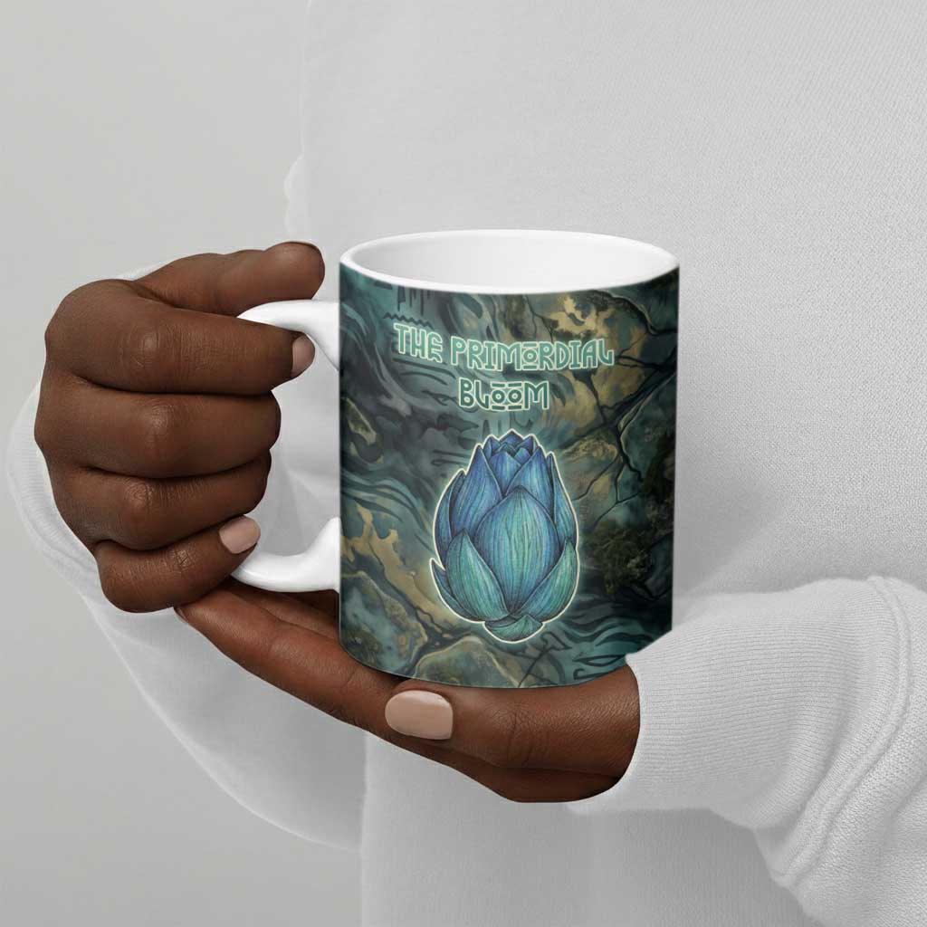 Nefertem Ceramic Mug Primordial Bloom Lotus Mystical Lion Cosmic Egyptian