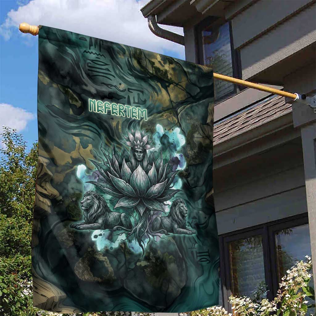 Nefertem Garden Flag Primordial Bloom Lotus Mystical Lion Cosmic Egyptian