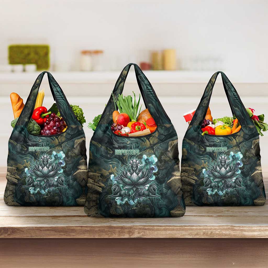 Nefertem Grocery Bag Primordial Bloom Lotus Mystical Lion Cosmic Egyptian