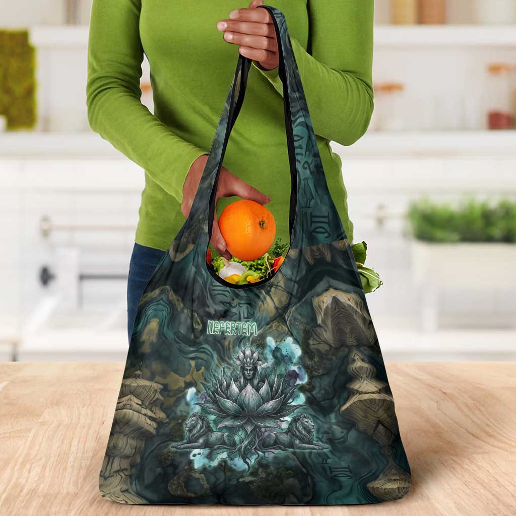 Nefertem Grocery Bag Primordial Bloom Lotus Mystical Lion Cosmic Egyptian