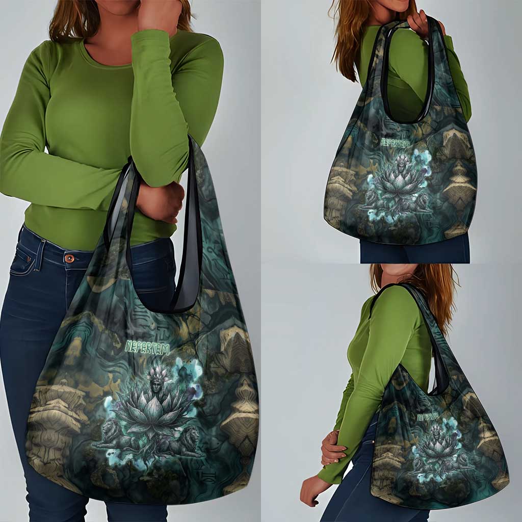Nefertem Grocery Bag Primordial Bloom Lotus Mystical Lion Cosmic Egyptian