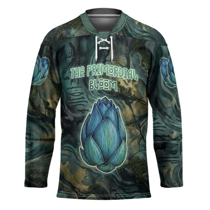 Nefertem Hockey Jersey Primordial Bloom Lotus Mystical Lion Cosmic Egyptian
