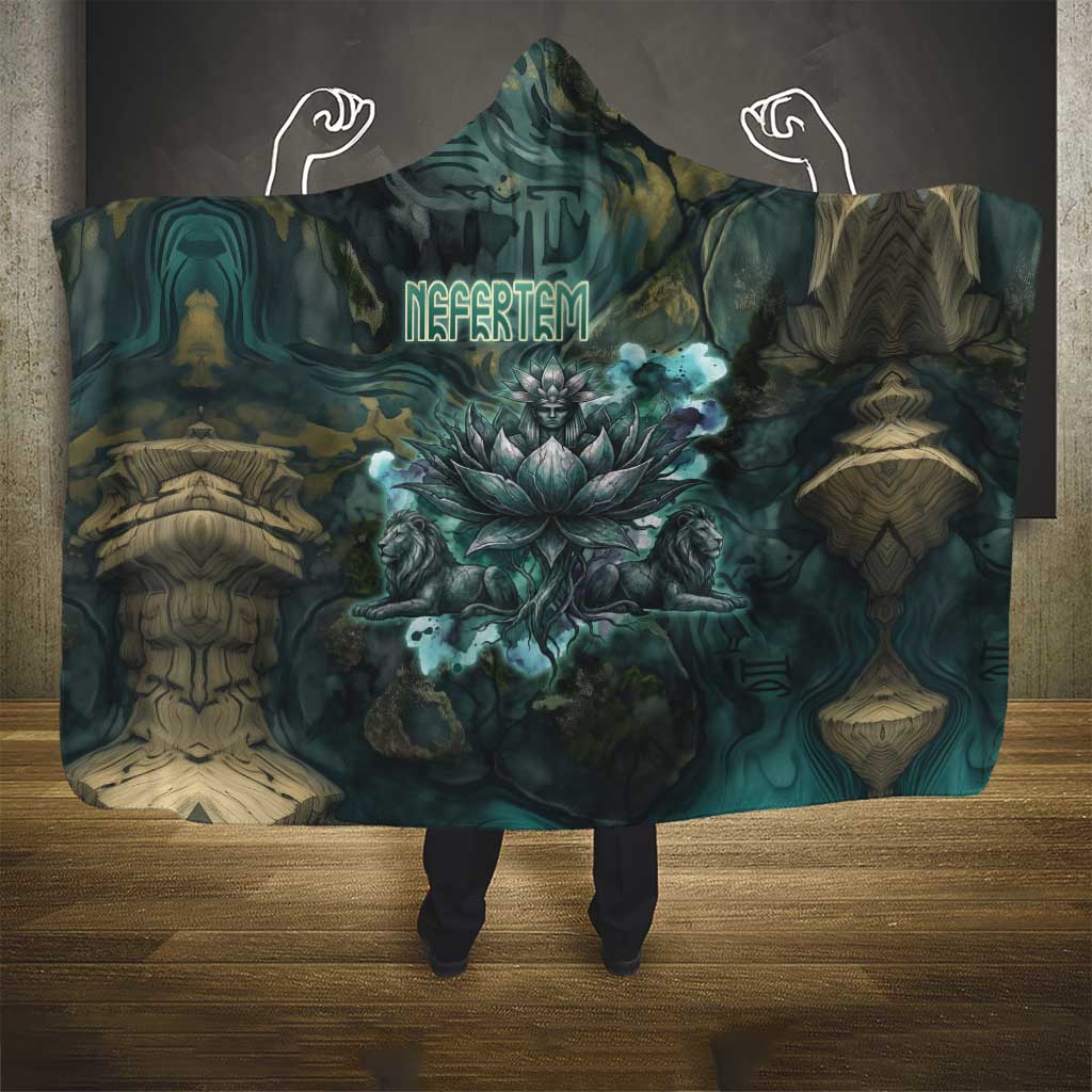 Nefertem Hooded Blanket Primordial Bloom Lotus Mystical Lion Cosmic Egyptian