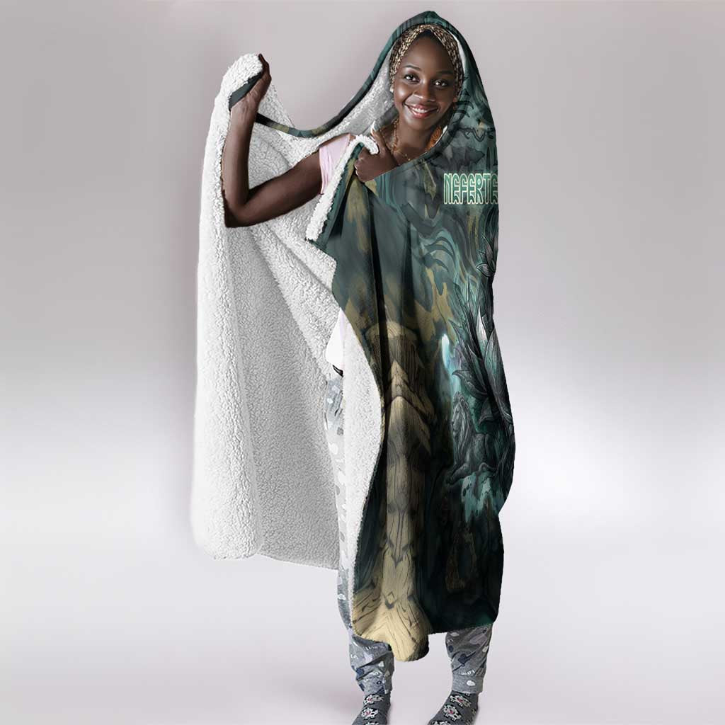 Nefertem Hooded Blanket Primordial Bloom Lotus Mystical Lion Cosmic Egyptian