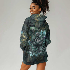 Nefertem Hoodie Dress Primordial Bloom Lotus Mystical Lion Cosmic Egyptian