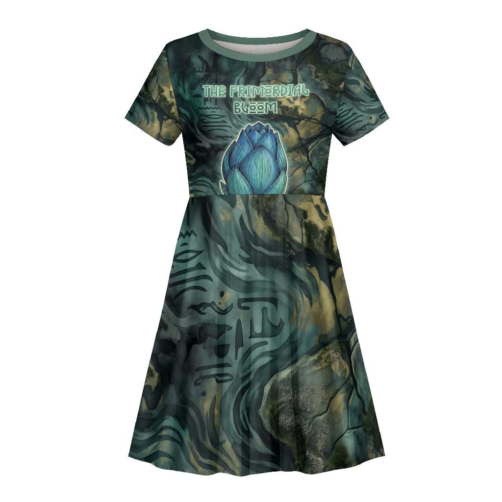 Nefertem Kid Short Sleeve Dress Primordial Bloom Lotus Mystical Lion Cosmic Egyptian