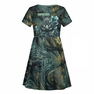 Nefertem Kid Short Sleeve Dress Primordial Bloom Lotus Mystical Lion Cosmic Egyptian