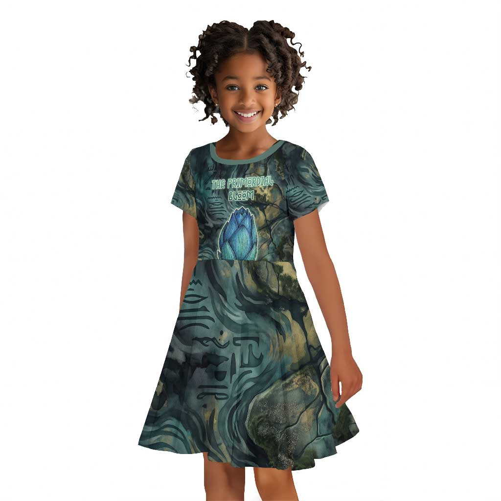 Nefertem Kid Short Sleeve Dress Primordial Bloom Lotus Mystical Lion Cosmic Egyptian