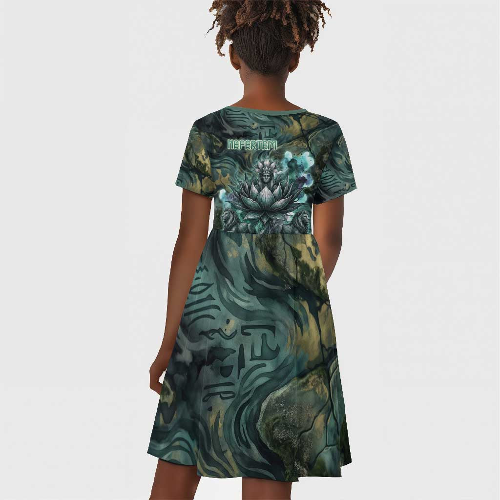 Nefertem Kid Short Sleeve Dress Primordial Bloom Lotus Mystical Lion Cosmic Egyptian