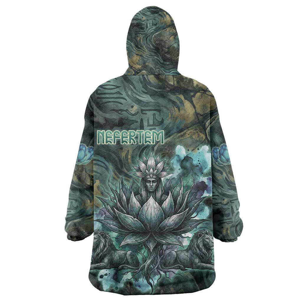 Nefertem Kid Wearable Blanket Hoodie Primordial Bloom Lotus Mystical Lion Cosmic Egyptian
