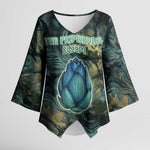 Nefertem Kimono Sleeve Blouse Primordial Bloom Lotus Mystical Lion Cosmic Egyptian