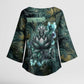 Nefertem Kimono Sleeve Blouse Primordial Bloom Lotus Mystical Lion Cosmic Egyptian