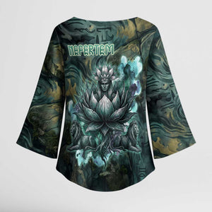 Nefertem Kimono Sleeve Blouse Primordial Bloom Lotus Mystical Lion Cosmic Egyptian