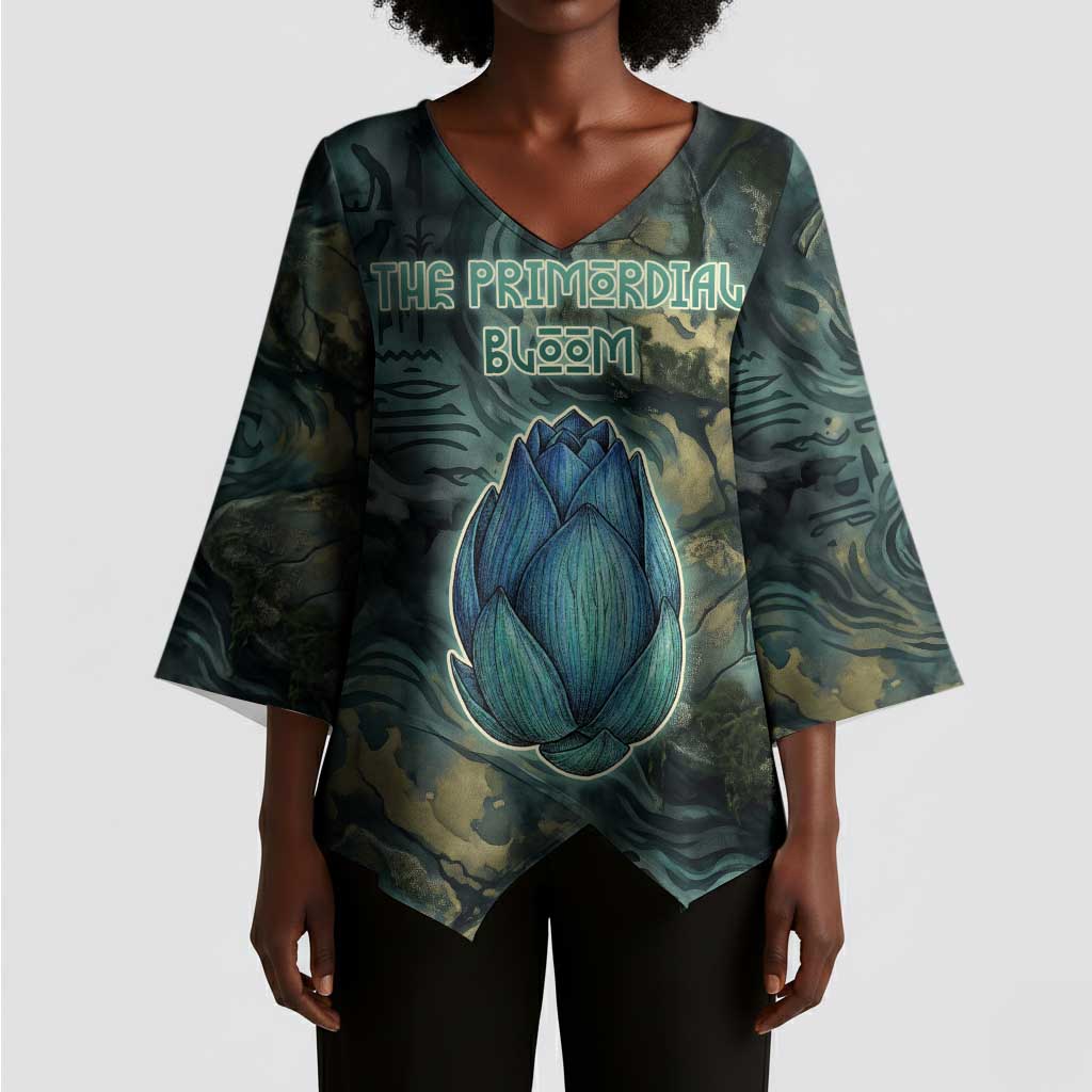 Nefertem Kimono Sleeve Blouse Primordial Bloom Lotus Mystical Lion Cosmic Egyptian