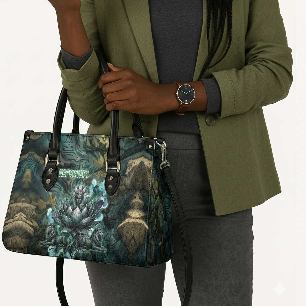 Nefertem Leather Bag Primordial Bloom Lotus Mystical Lion Cosmic Egyptian