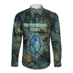 Nefertem Long Sleeve Button Shirt Primordial Bloom Lotus Mystical Lion Cosmic Egyptian