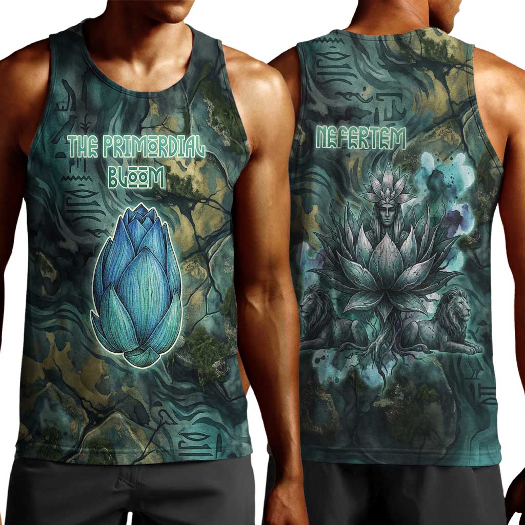 Nefertem Men Tank Top Primordial Bloom Lotus Mystical Lion Cosmic Egyptian