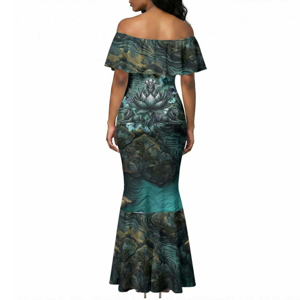 Nefertem Mermaid Dress Primordial Bloom Lotus Mystical Lion Cosmic Egyptian