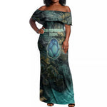 Nefertem Off Shoulder Maxi Dress Primordial Bloom Lotus Mystical Lion Cosmic Egyptian
