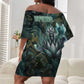 Nefertem Off Shoulder Short Dress Primordial Bloom Lotus Mystical Lion Cosmic Egyptian