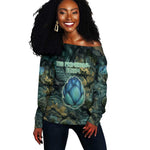 Nefertem Off Shoulder Sweater Primordial Bloom Lotus Mystical Lion Cosmic Egyptian