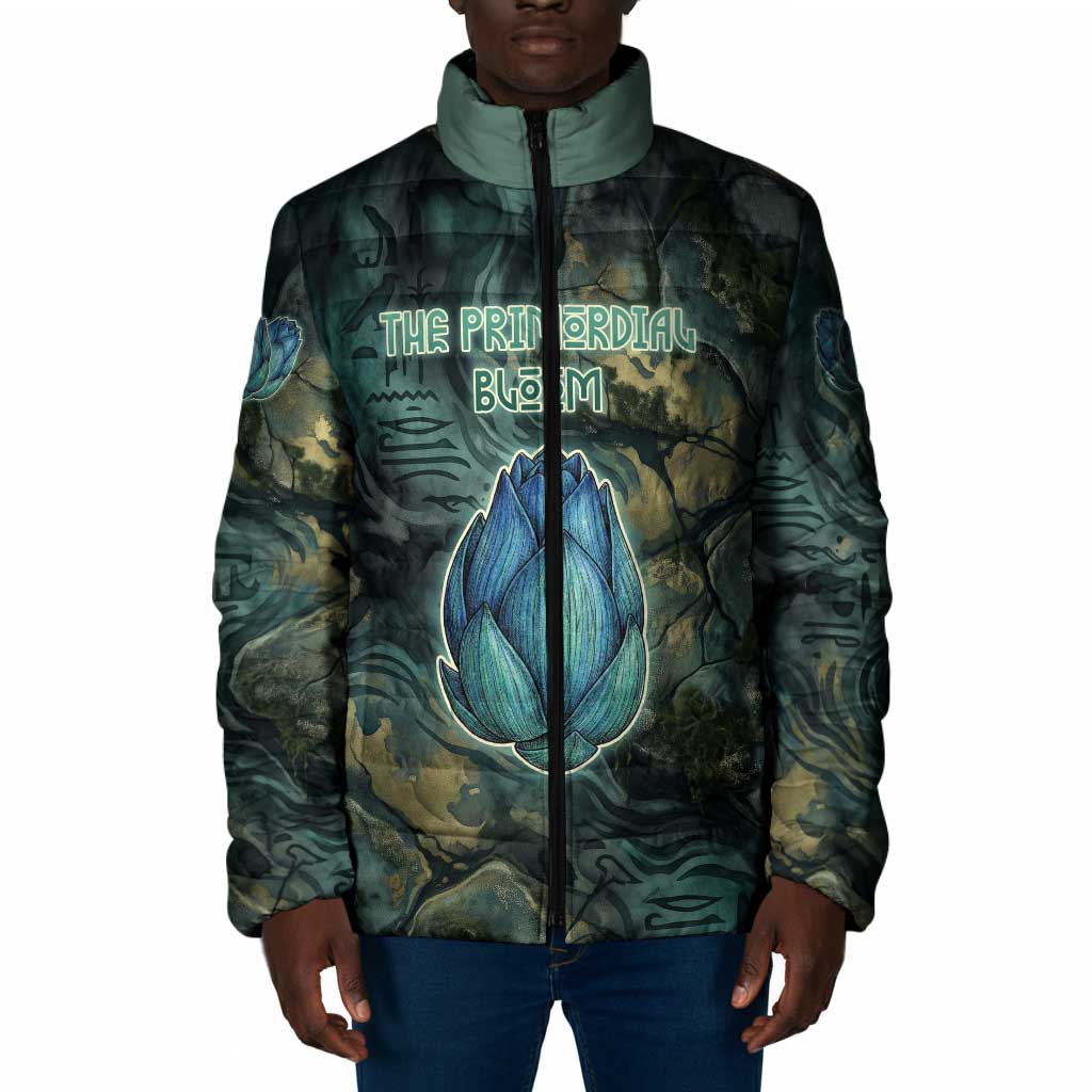 Nefertem Padded Jacket Primordial Bloom Lotus Mystical Lion Cosmic Egyptian