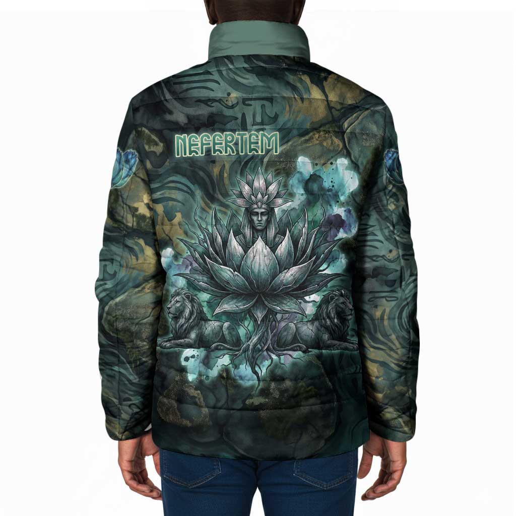 Nefertem Padded Jacket Primordial Bloom Lotus Mystical Lion Cosmic Egyptian