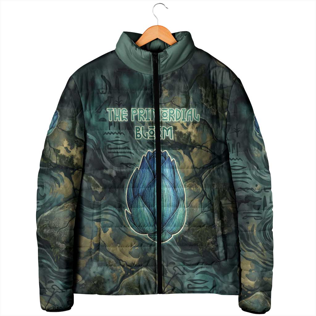 Nefertem Padded Jacket Primordial Bloom Lotus Mystical Lion Cosmic Egyptian