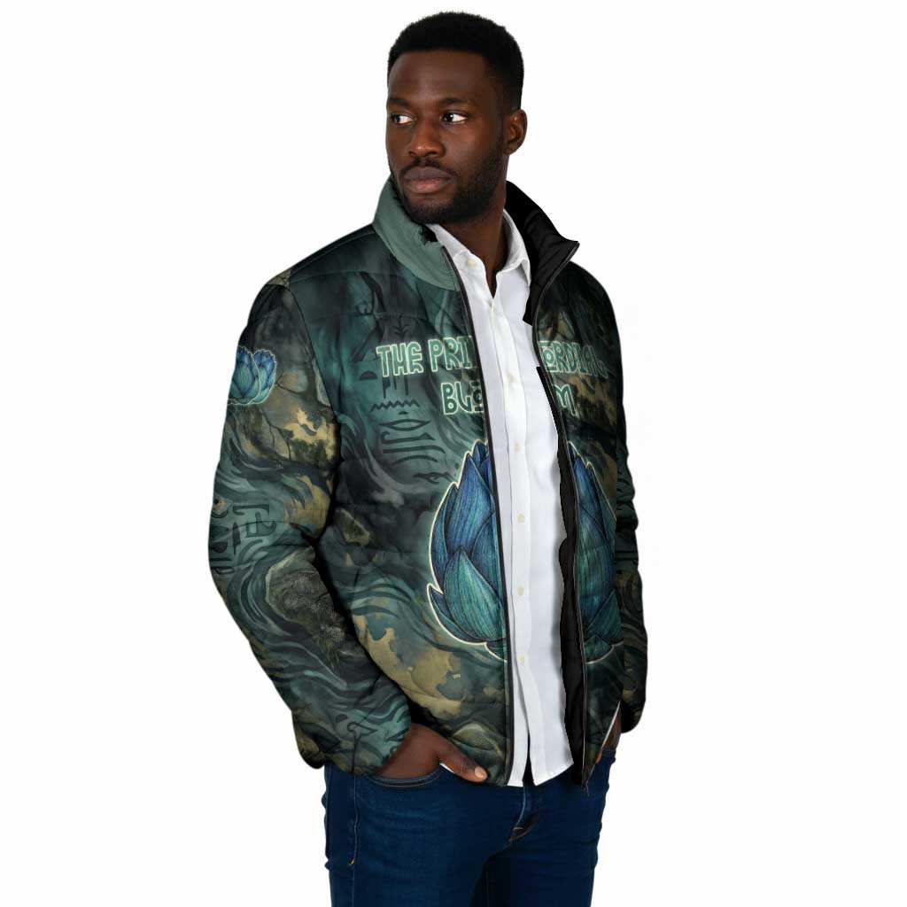 Nefertem Padded Jacket Primordial Bloom Lotus Mystical Lion Cosmic Egyptian