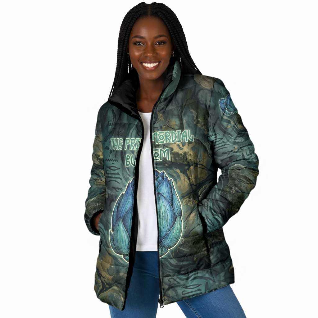 Nefertem Padded Jacket Primordial Bloom Lotus Mystical Lion Cosmic Egyptian