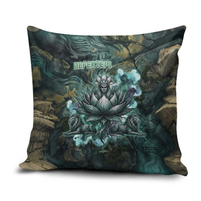 Nefertem Pillow Cover Primordial Bloom Lotus Mystical Lion Cosmic Egyptian