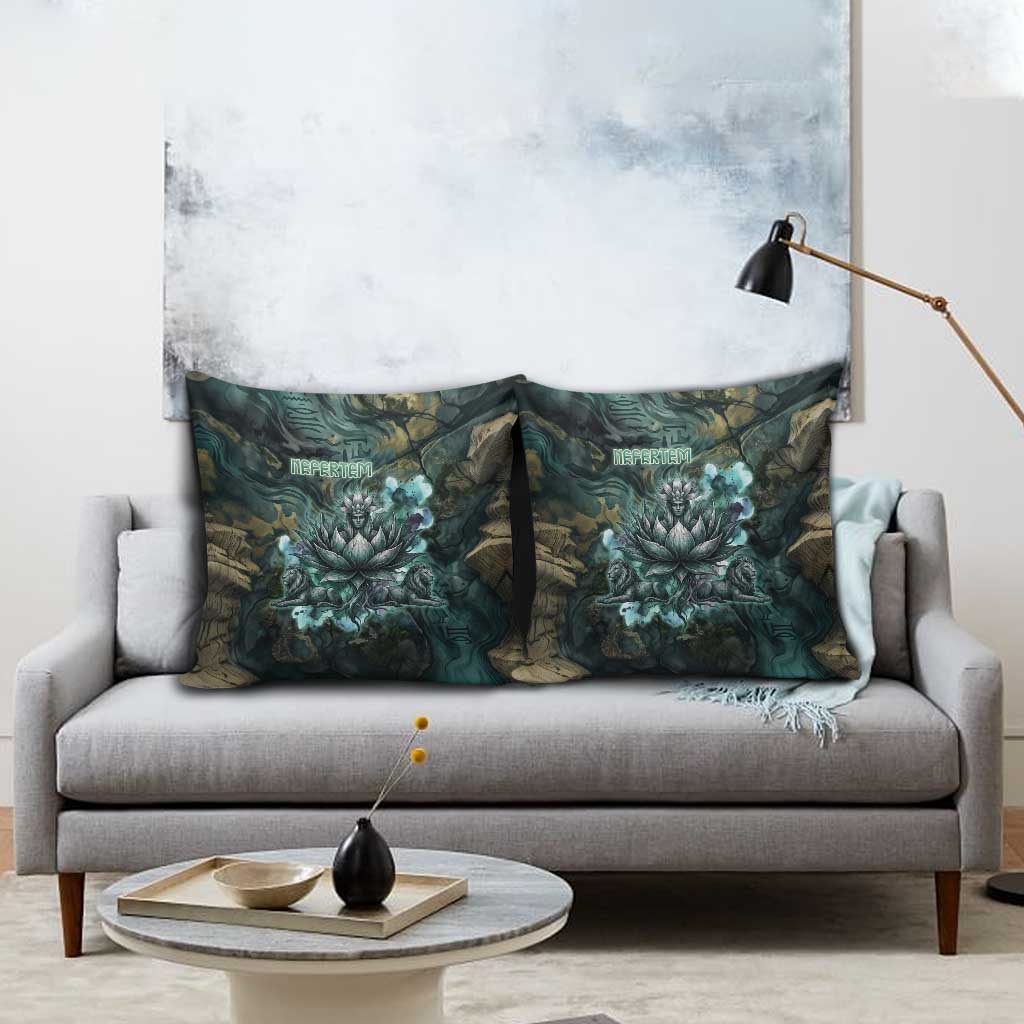 Nefertem Pillow Cover Primordial Bloom Lotus Mystical Lion Cosmic Egyptian