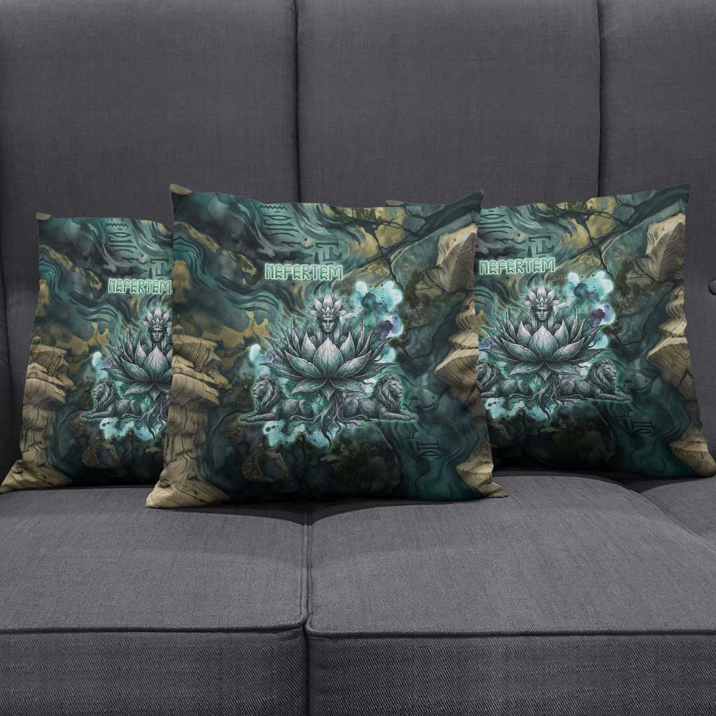 Nefertem Pillow Cover Primordial Bloom Lotus Mystical Lion Cosmic Egyptian