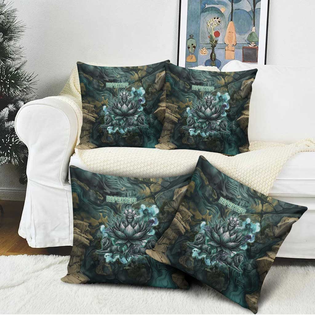 Nefertem Pillow Cover Primordial Bloom Lotus Mystical Lion Cosmic Egyptian