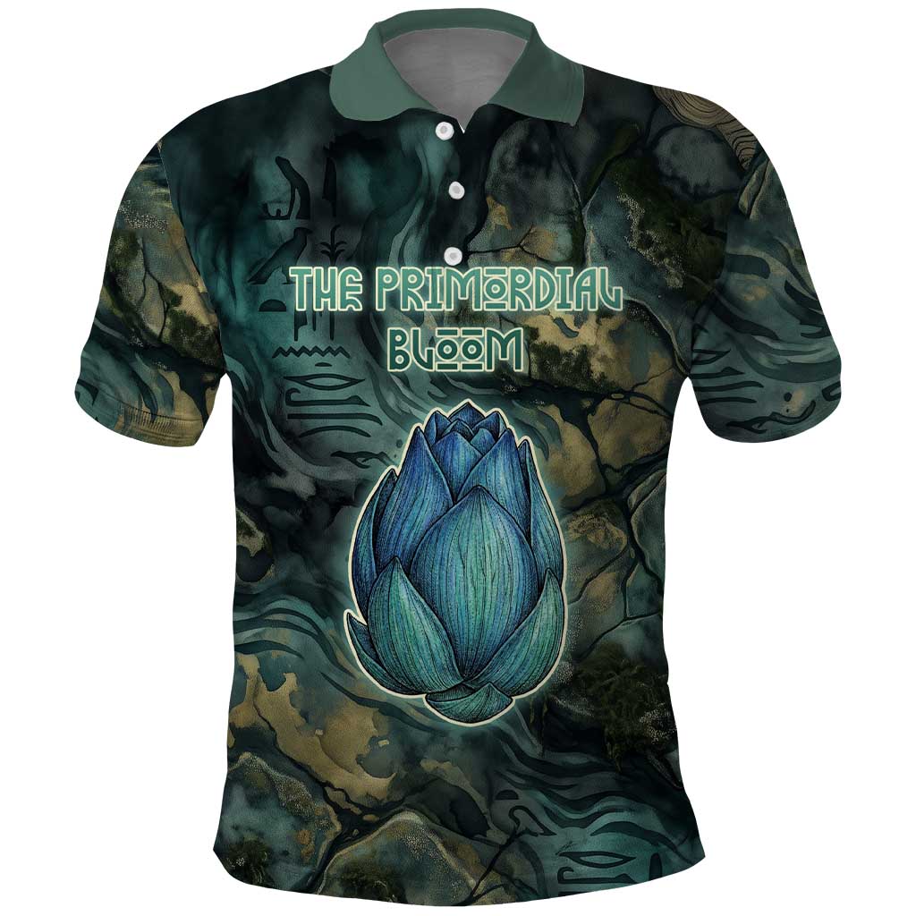 Nefertem Polo Shirt Primordial Bloom Lotus Mystical Lion Cosmic Egyptian