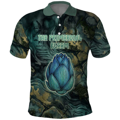 Nefertem Polo Shirt Primordial Bloom Lotus Mystical Lion Cosmic Egyptian