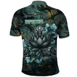 Nefertem Polo Shirt Primordial Bloom Lotus Mystical Lion Cosmic Egyptian