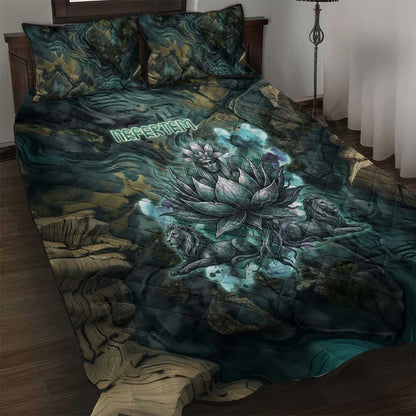 Nefertem Quilt Bed Set Primordial Bloom Lotus Mystical Lion Cosmic Egyptian