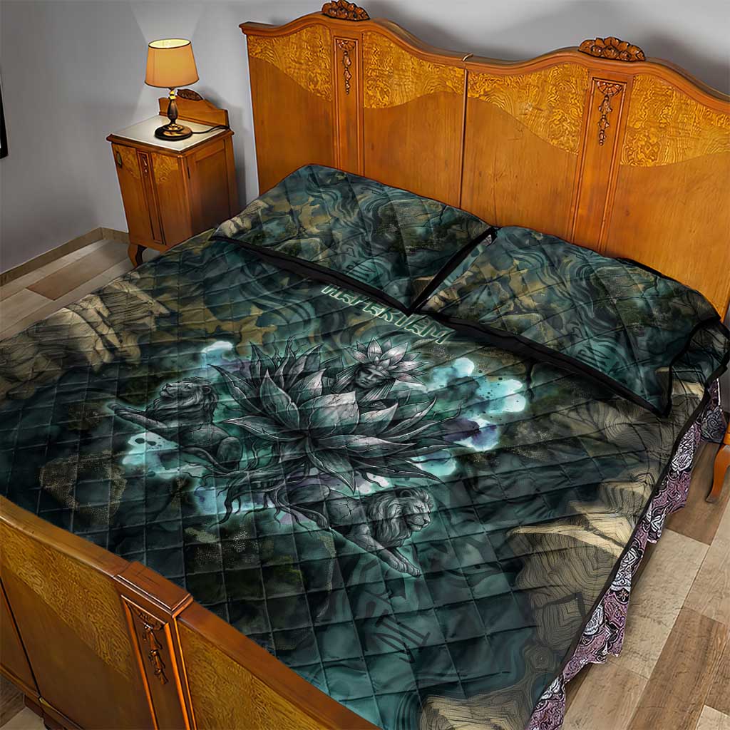 Nefertem Quilt Bed Set Primordial Bloom Lotus Mystical Lion Cosmic Egyptian