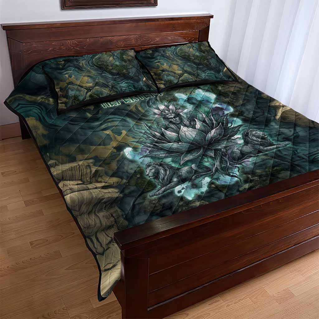 Nefertem Quilt Bed Set Primordial Bloom Lotus Mystical Lion Cosmic Egyptian