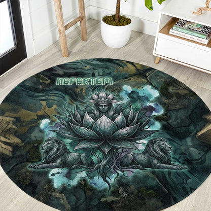 Nefertem Round Carpet Primordial Bloom Lotus Mystical Lion Cosmic Egyptian