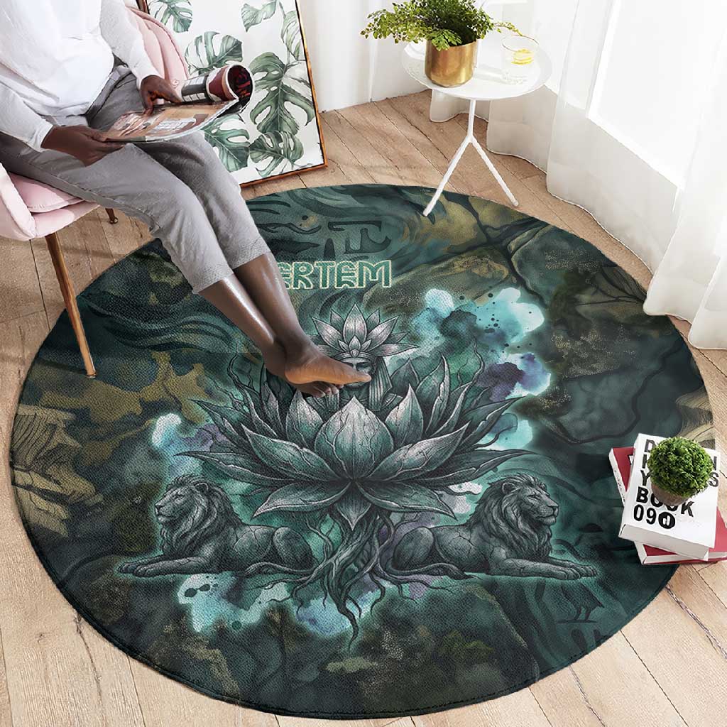 Nefertem Round Carpet Primordial Bloom Lotus Mystical Lion Cosmic Egyptian