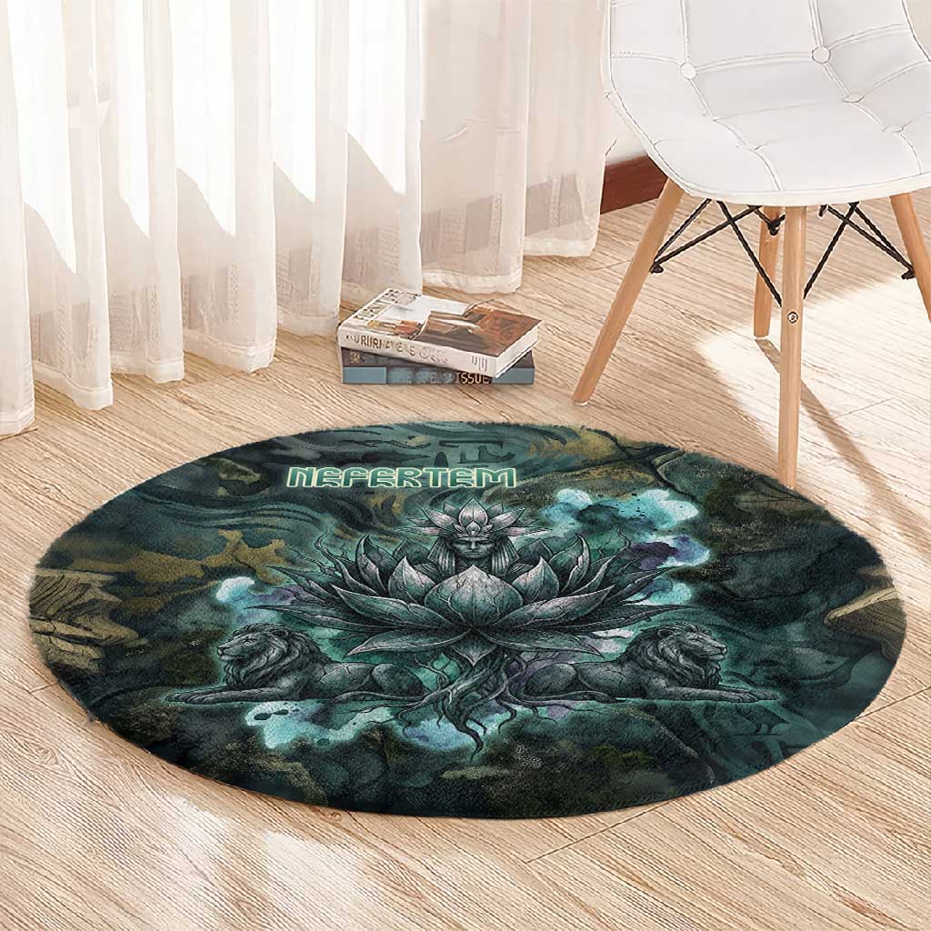 Nefertem Round Carpet Primordial Bloom Lotus Mystical Lion Cosmic Egyptian