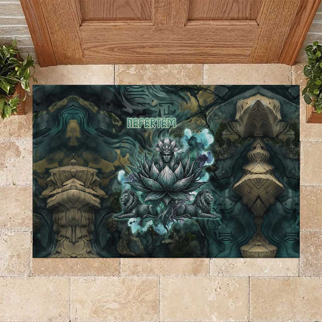 Nefertem Rubber Doormat Primordial Bloom Lotus Mystical Lion Cosmic Egyptian