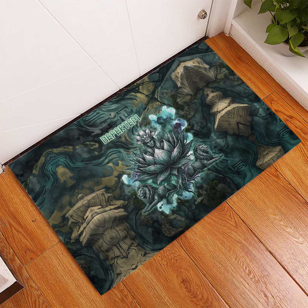Nefertem Rubber Doormat Primordial Bloom Lotus Mystical Lion Cosmic Egyptian
