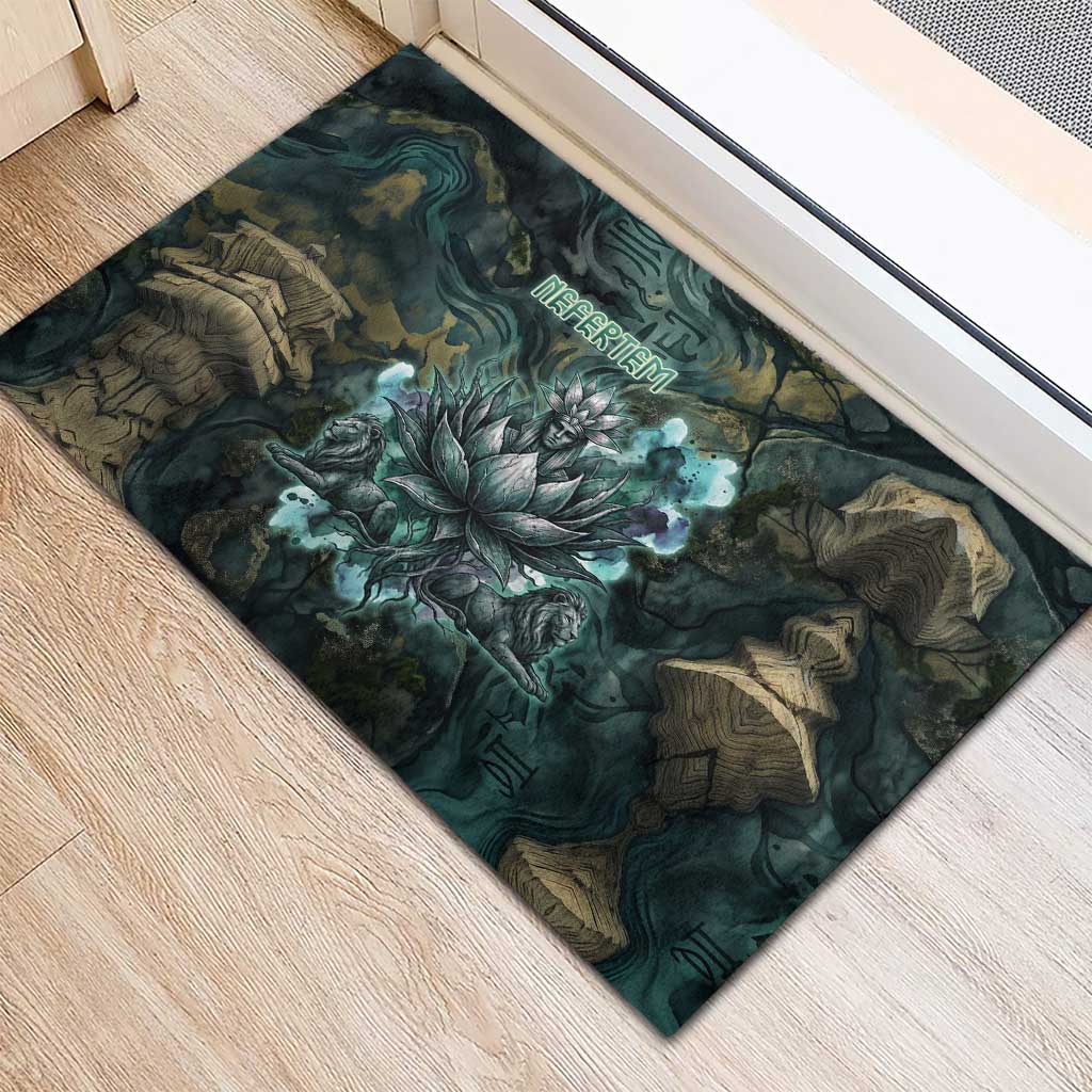 Nefertem Rubber Doormat Primordial Bloom Lotus Mystical Lion Cosmic Egyptian