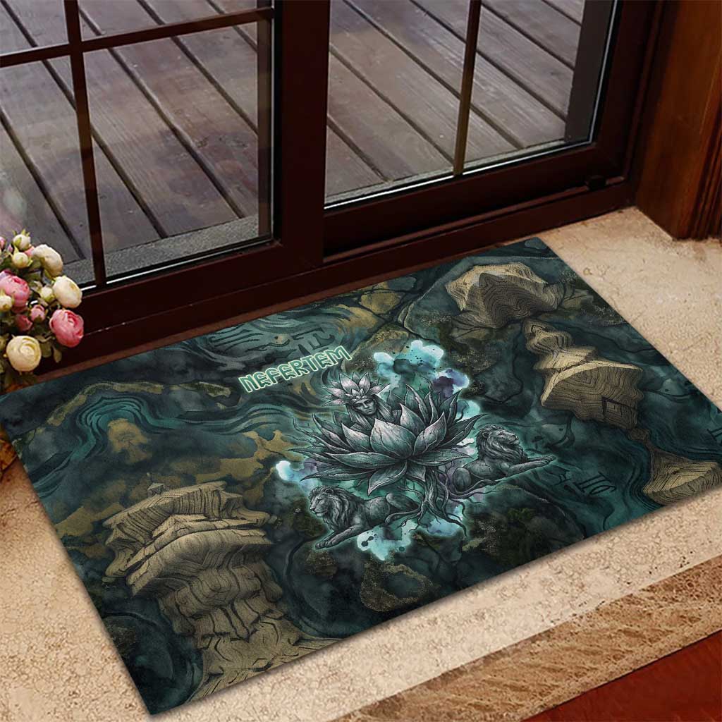 Nefertem Rubber Doormat Primordial Bloom Lotus Mystical Lion Cosmic Egyptian